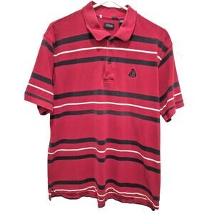 IZOD Mens Large Polo Shirt Red w/Black White Stripes Cotton